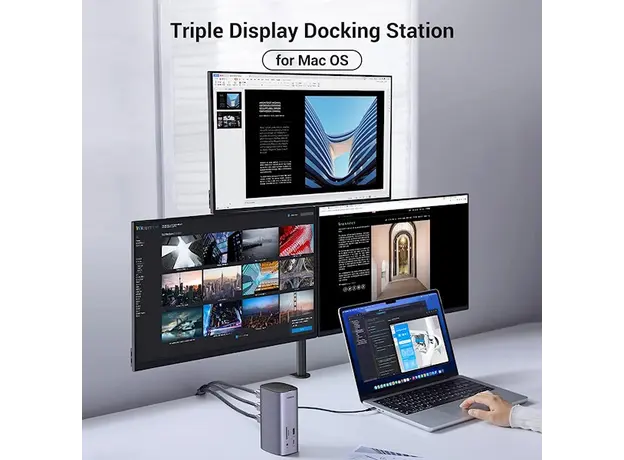 USB-C ჰაბი UGREEN CM555 (90325), Type-C Docking Station, HDMI, USB, Ethernet, SD/TF, 3.5mm, Gray, 5 image