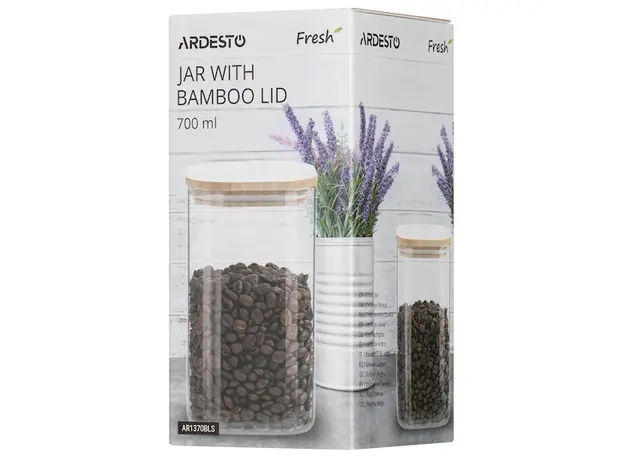ქილა Ardesto Jar Fresh, 700 ml, square, glass, bamboo, 4 image