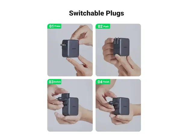 დამტენი UGREEN CD296 (90409), 65W, USB, USB-C, Gray