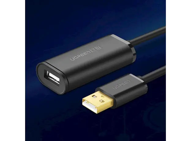 USB დამაგრძლებელი UGREEN US121 (10319) USB 2.0 Active Extension Cable with Chipset 5m (Black), 8 image