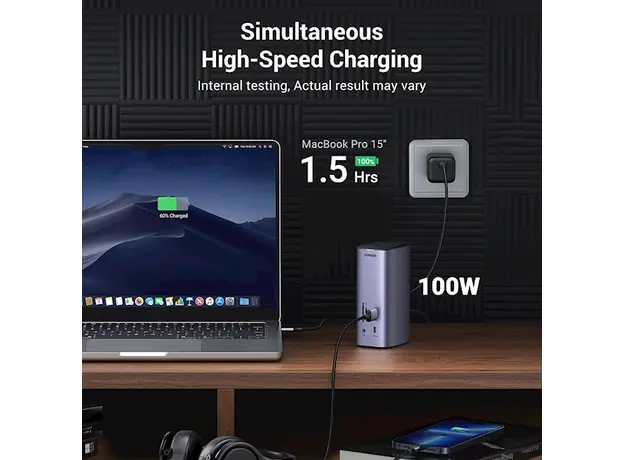 USB-C ჰაბი UGREEN CM555 (90325), Type-C Docking Station, HDMI, USB, Ethernet, SD/TF, 3.5mm, Gray, 4 image