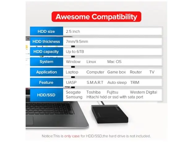 მყარი დისკის ქეისი Ugreen CM237 (60353) HDD Enclosure 2.5 SATA to USB 3.0 Hard Drive Adapter Enclosure