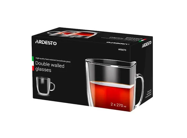 ჭიქა ARDESTO Double wall borosilicate glass cup set 270 ml 2 pcs with handles, 3 image