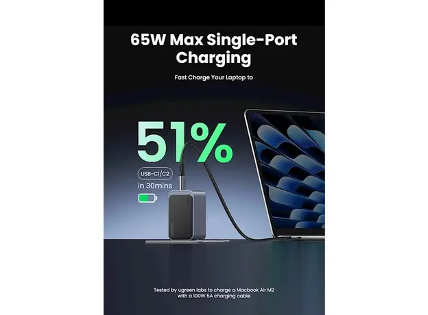 მობილურის დამტენი UGREEN X553 (35042) Nexode Air, 65W, USB, USB-C, Grey, 6 image