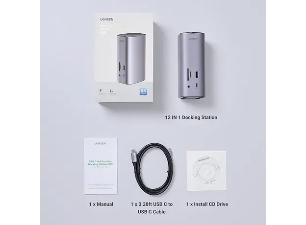 USB-C ჰაბი UGREEN CM555 (90325), Type-C Docking Station, HDMI, USB, Ethernet, SD/TF, 3.5mm, Gray, 3 image