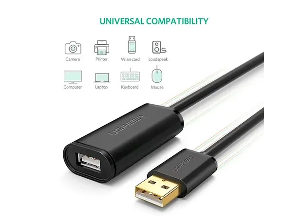 USB დამაგრძლებელი UGREEN US121 (10319) USB 2.0 Active Extension Cable with Chipset 5m (Black), 11 image