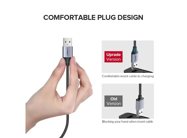 USB კაბელი UGREEN US290 (60147) USB 2.0 A to Micro USB Cable Nickel Plating Aluminum Braid 1.5m (Black), 5 image