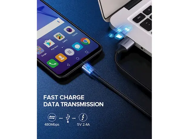 USB კაბელი UGREEN US290 (60147) USB 2.0 A to Micro USB Cable Nickel Plating Aluminum Braid 1.5m (Black), 7 image