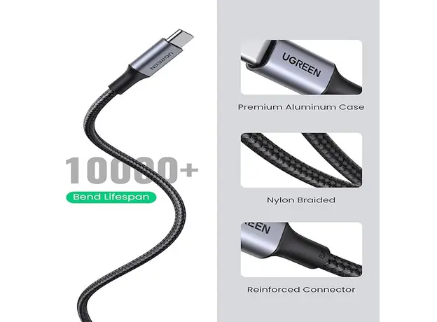 USB კაბელი UGREEN US316 (70428), Type-c to Type-c, USB-C To USB-C, 1.5m, Black, 5 image