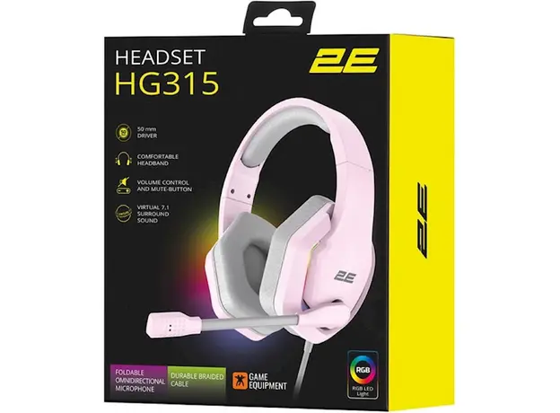 ყურსასმენი 2E HG315 Gaming Headset, Wired, RGB, USB, Pink, 6 image