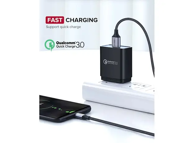 USB კაბელი UGREEN US290 (60147) USB 2.0 A to Micro USB Cable Nickel Plating Aluminum Braid 1.5m (Black), 3 image