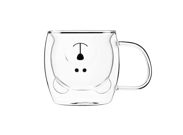 ჭიქების ნაკრები Ardesto AR2625GHA 250ml, 2 pcs Double Wall Borosilicate Glass Mug Set Animals With Handles