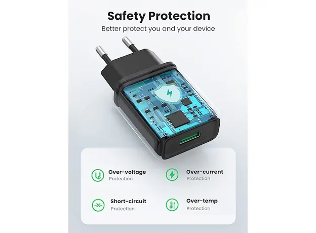 მობილურის დამტენი UGREEN 70273 Quick Charge 3.0 USB Charger EU Black, 6 image