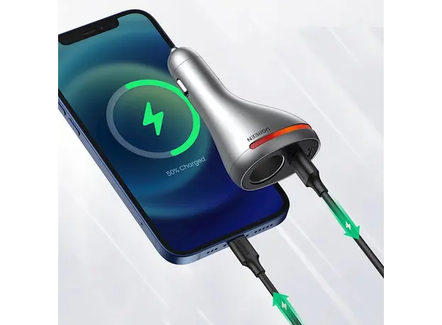 მანქანის დამტენი UGREEN CD204 (60712), 84W, USB, Type C, Grey, 5 image