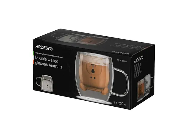 ჭიქების ნაკრები Ardesto AR2625GHA 250ml, 2 pcs Double Wall Borosilicate Glass Mug Set Animals With Handles, 4 image