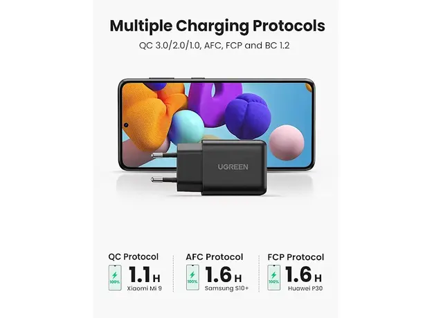 მობილურის დამტენი UGREEN 70273 Quick Charge 3.0 USB Charger EU Black, 3 image