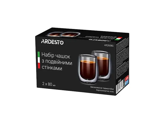ჭიქები Ardesto Double wall borosilicate glass mug set 80 ml, 3 image