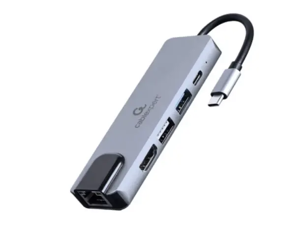 ადაპტერი Gembird A-CM-COMBO5-04 USB Type-C 5-in-1 multi-port adapter (Hub+HDMI+PD+LAN), 2 image