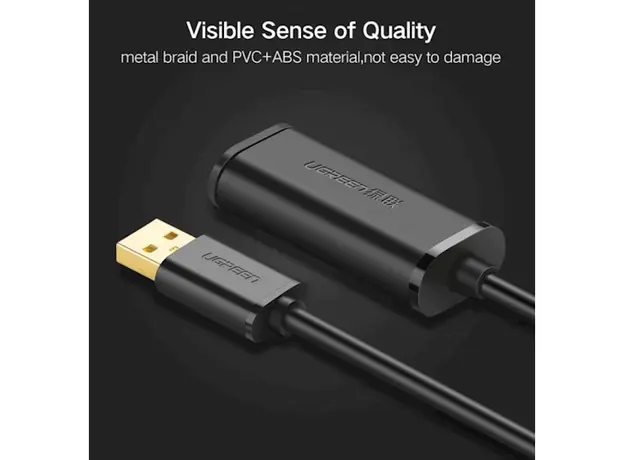 USB დამაგრძელებელი Ugreen US121 (10324) USB 2.0 Active Extension Cable with Chipset 20m (Black), 3 image