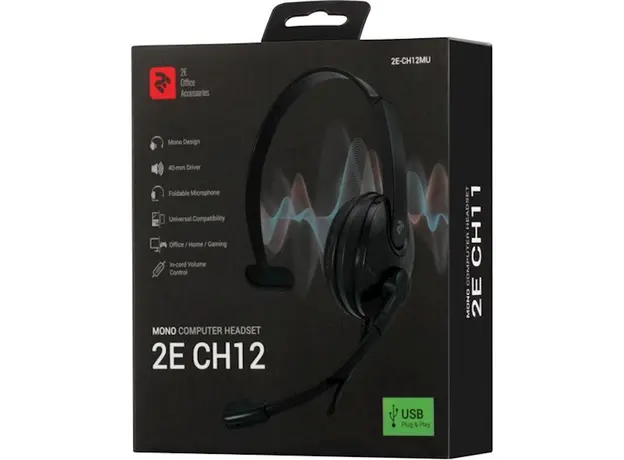 ყურსასმენი 2E CH12MU, Mono Headphones, Wired, USB, Black, 8 image