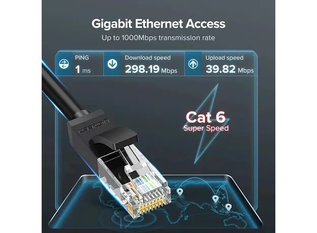 ქსელის კაბელი UGREEN NW102 (20161) Cat6 Patch Cord UTP Lan Cable 3m (Black), 6 image