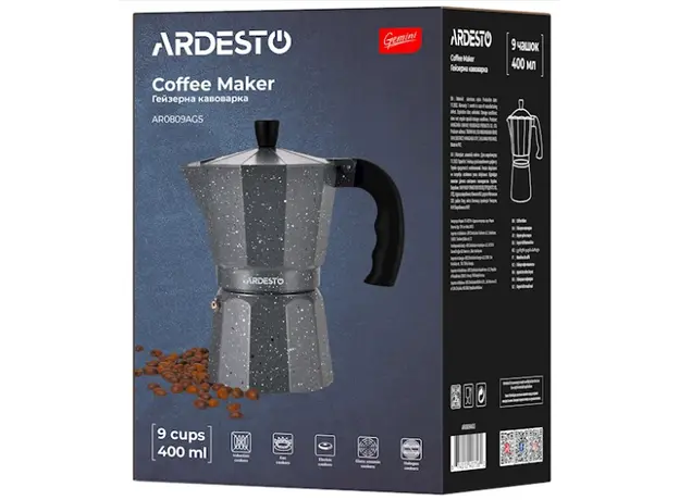 ყავის მადუღარა Ardesto Coffee Maker Gemini Molise, 9 cups, grey, aluminum, 6 image