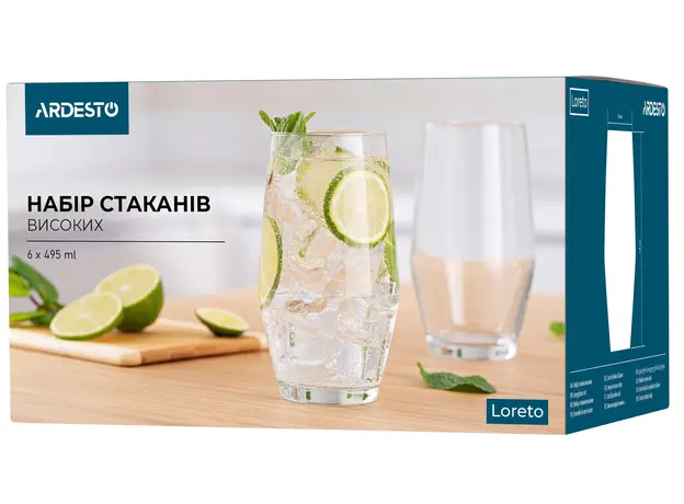 ჭიქების ნაკრები Ardesto Long glasses set Loreto 495 ml, 6 pcs, glass, 3 image