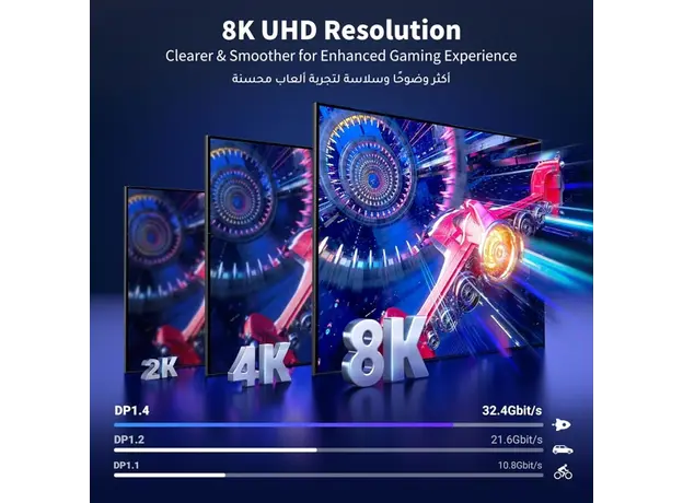 ვიდეო კაბელი UGREEN DP120 (25906), 8K DP to DP, 3m, Grey/Black, 4 image