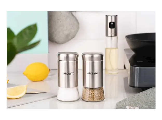 სამარილე და საპილპილე Ardesto Spices Shakers Set Gemini, 2 pcs, stainless steel, glass, 6 image