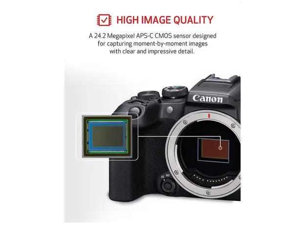 ციფრული ფოტოაპარატი Canon EOS R10 BODY 24.2MP APS-C CMOS Sensor 4K30 Video, 4K60 with Crop; HDR-PQ Multi-Function Shoe, Wi-Fi and Bluetooth, 3 image