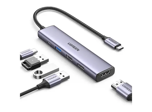 USB-C ჰაბი UGREEN CM478 (15495) Revodok 105, Type-C, USB, HDMI, PD, Hub, Grey, 2 image