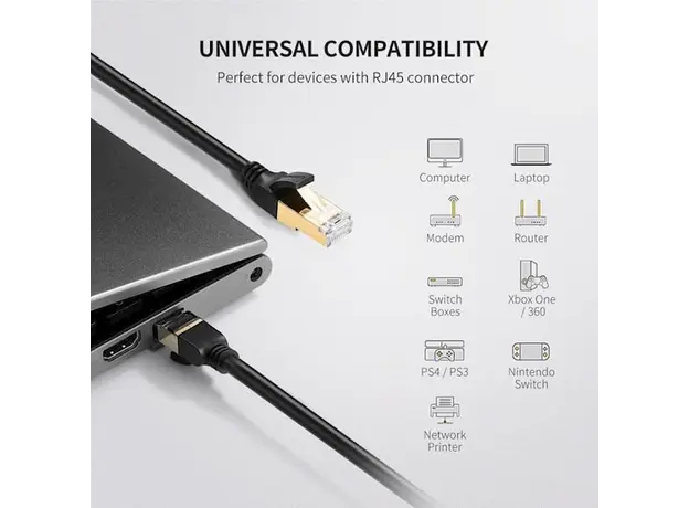 ქსელის კაბელი UGREEN NW107 (11277) Cat7 Patch Cord STP Ethernet Lan Cable 1.5m (Black), 9 image