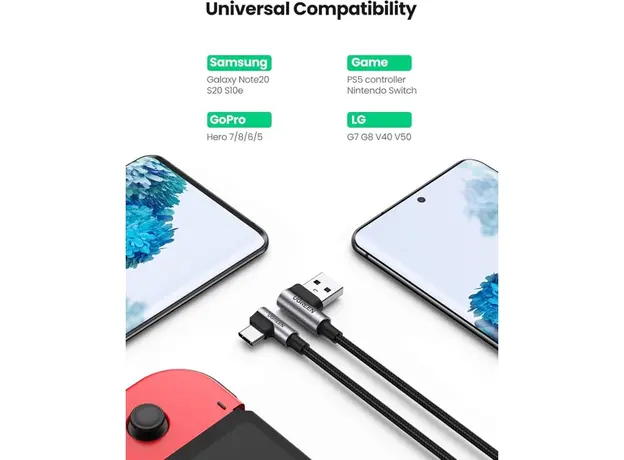 USB კაბელი UGREEN US176 (20856), 18W, USB-A to Type-C 90 Degree, 1m, Space Grey, 6 image