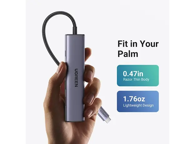 USB-C ჰაბი UGREEN CM478 (15495) Revodok 105, Type-C, USB, HDMI, PD, Hub, Grey, 5 image
