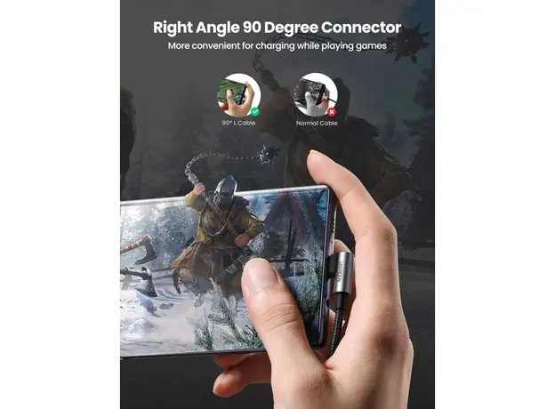 USB კაბელი UGREEN US176 (20856), 18W, USB-A to Type-C 90 Degree, 1m, Space Grey, 3 image