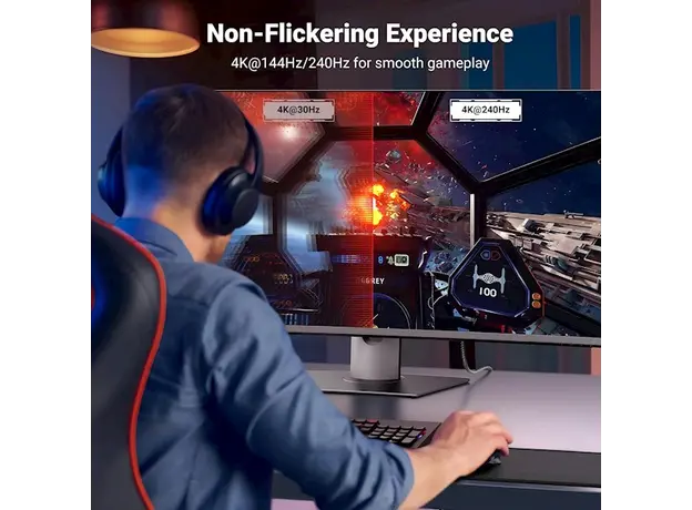 ვიდეო კაბელი UGREEN CM556 (25158), Type C to DisplayPort, 2m, Black/Grey, 3 image