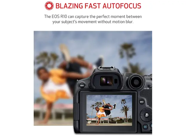 ციფრული ფოტოაპარატი Canon EOS R10 BODY 24.2MP APS-C CMOS Sensor 4K30 Video, 4K60 with Crop; HDR-PQ Multi-Function Shoe, Wi-Fi and Bluetooth, 5 image