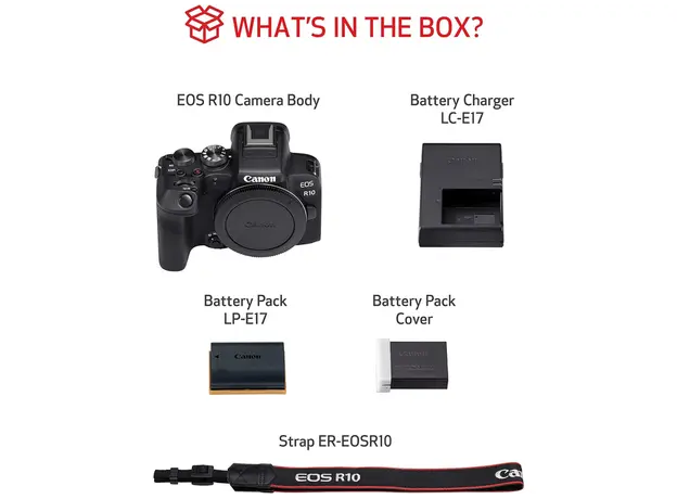 ციფრული ფოტოაპარატი Canon EOS R10 BODY 24.2MP APS-C CMOS Sensor 4K30 Video, 4K60 with Crop; HDR-PQ Multi-Function Shoe, Wi-Fi and Bluetooth, 6 image