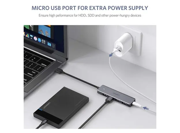 USB ჰაბი UGREEN CM219 (50985) UGREEN USB 3.0 4 Ports USB Hub Gray, 5 image