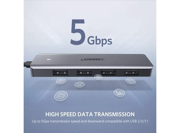 USB ჰაბი UGREEN CM219 (50985) UGREEN USB 3.0 4 Ports USB Hub Gray, 3 image