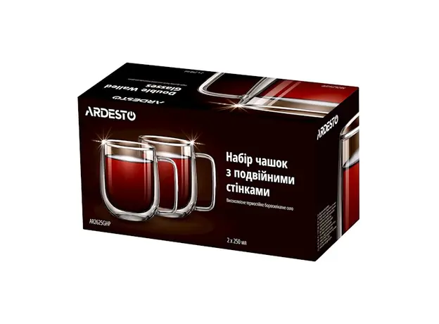 ჭიქების ნაკრები Ardesto AR2625GHP 250ml, 2 pcs Double Wall Borosilicate Glass Mug Set With Handles, 3 image