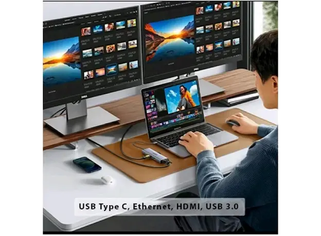 USB ჰაბი UGREEN CM498 (15600), USB-C, USB, HDMI, VGA, RJ45, SD, TF, Hub, Gray, 3 image