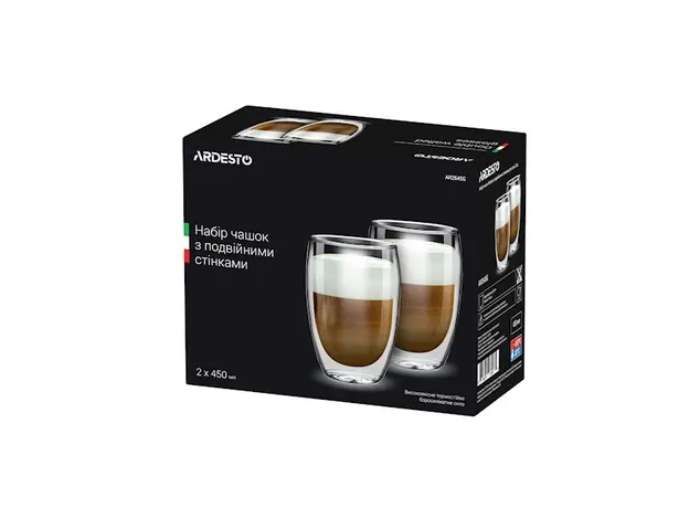 ჭიქები ARDESTO Double wall borosilicate glass mug set Ardesto 450 ml 2 pcs, 3 image