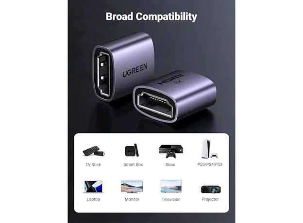 ადაპტერი UGREEN HD159 (90592), HDMI Female to HDMI Female Adapter, Grey, 3 image