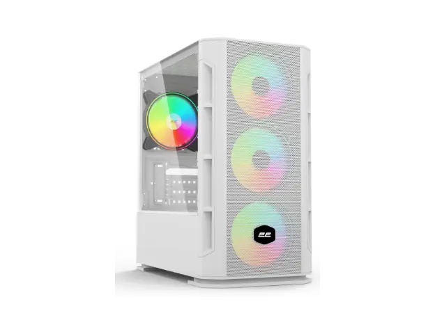 ქეისი 2E Gaming Computer case Calleo GB700W, without PSU, 2xUSB 3.0, 1xUSB 2.0, 4x120mm ARGB, controller with remote, TG Side Window, mATX, White, 2 image