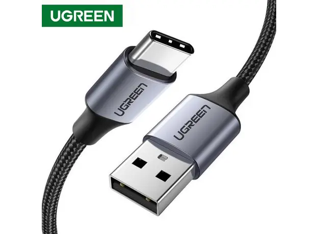 მობილურის USB დამტენი UGREEN 60128 USB 2.0 A to USB-C Cable Nickel Plating Aluminum Braid 2m (Black)