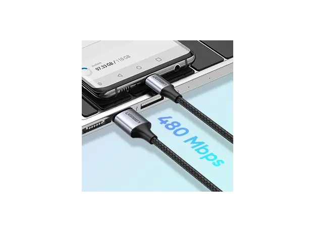 მობილურის USB დამტენი UGREEN 60128 USB 2.0 A to USB-C Cable Nickel Plating Aluminum Braid 2m (Black), 3 image