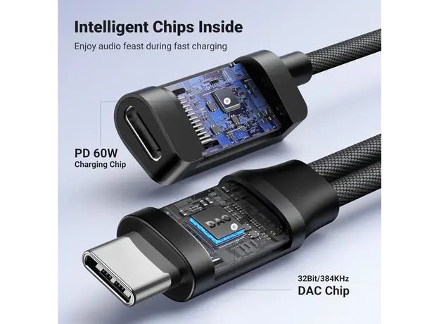 აუდიო ადაპტერი UGREEN CM721 (25837), Type-C to 3.5mm Audio Adapter with Power Delivery, Black, 8 image