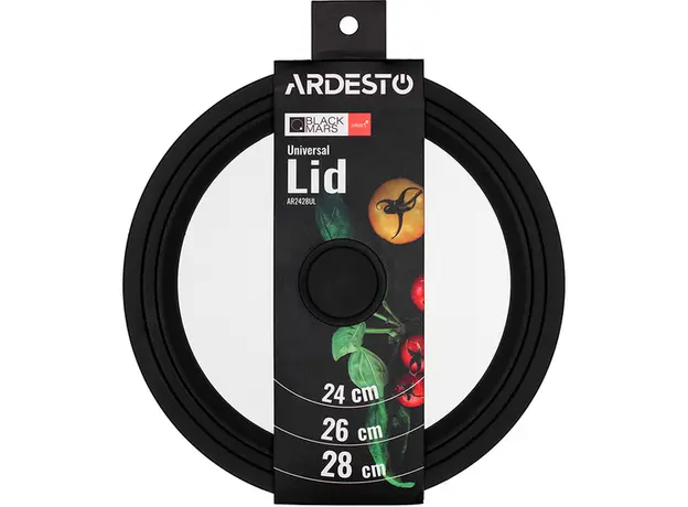 მინის თავსახური Ardesto Universal lid Black Mars Smart 24/26/28 cm, glass, silicone