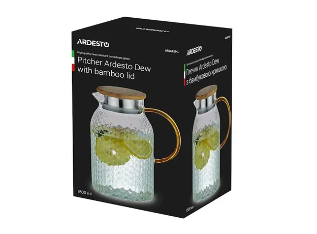 დოქი Ardesto AR2615PG 1500ml, Pitcher Dew With Bamboo Lid, 3 image